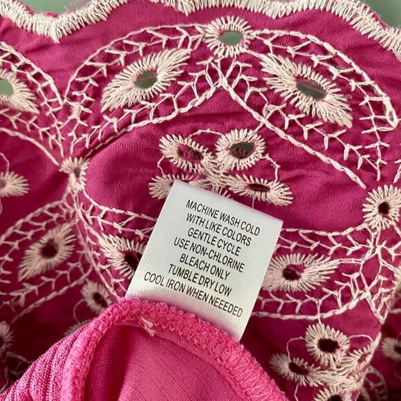 Bunulu Pink Ribbed Textured Top with Detailed Short Sleeves Women's Small - Picture 11 of 11